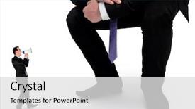  Presentation with business man climbs up to the top of 3d success stairs steps - Slide deck with background investigation employee - isolated business man screaming background and a  colored foreground