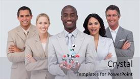  Presentation with multi - Cool new presentation with background investigation employee - multi-ethni business team holding backdrop and a light gray colored foreground