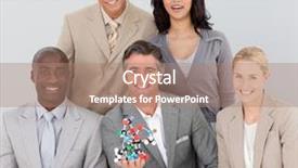  Presentation with molecules - Colorful PPT layouts enhanced with background investigation employee - multi-ethnic business team holding molecules backdrop and a  colored foreground