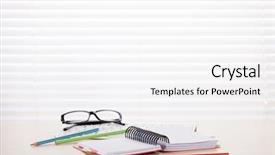  Presentation with flower office desk table - PPT theme with background layout - office workplace with supplies background and a white colored foreground