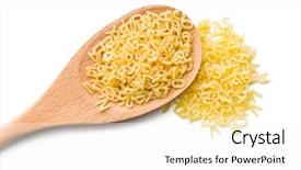  Presentation with pasta - Audience pleasing presentation design consisting of background letters - alphabet pasta in wooden spoon backdrop and a white colored foreground