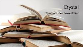  Presentation with many books - Audience pleasing theme consisting of background library - many open books isolated backdrop and a light gray colored foreground