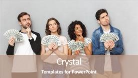  Presentation with systemic thinking - Beautiful PPT layouts featuring background looking aside holding money backdrop and a coral colored foreground