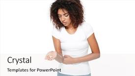  Presentation with sad - Audience pleasing PPT layouts consisting of background looking aside holding pills backdrop and a sky blue colored foreground