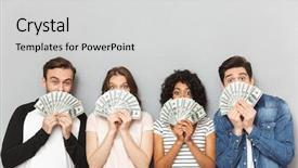  Presentation with faces - Amazing slide deck having background looking camera holding money backdrop and a light gray colored foreground