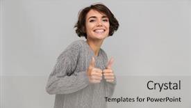  Presentation with happy image - Amazing slides having background looking camera showing thumbs backdrop and a light gray colored foreground