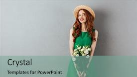  Presentation with photo - Presentation design enhanced with background looking camera with flower background and a seafoam green colored foreground