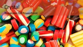  Presentation with sweets - Beautiful presentation theme featuring unhealthy food - background made of colourful sweets backdrop and a red colored foreground