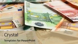  Presentation with banknotes - PPT theme with background made of money banknotes background and a coral colored foreground