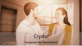  Presentation with elevator - Theme consisting of background meeting slide - business colleagues looking at each background and a coral colored foreground