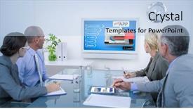  Presentation with mobile application - Colorful slide set enhanced with background meeting slide - business team looking at time backdrop and a light blue colored foreground