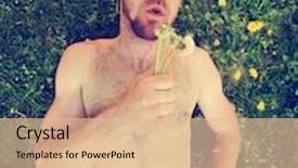  Presentation with weeds - Amazing slide set having background of a shirtless man surrounded by weeds blowing on a dandelion toned with a retro vintage instagram filter effect app or action backdrop and a lemonade colored foreground