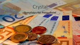  Presentation with european currency - Theme featuring background of bills and coin of european union currency background and a coral colored foreground