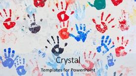 Presentation with colorful hand prints - Presentation theme enhanced with background of colorful hand prints background and a light blue colored foreground