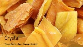  Presentation with mango fruit - PPT theme featuring pieces of dried mango fruit background and a gold colored foreground