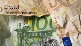  Presentation with european currency - Cool new PPT theme with background of crumpled european currency bills backdrop and a coral colored foreground
