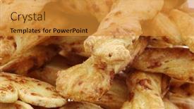  Presentation with snacks - Presentation theme with background of curly shaped cheese snacks background and a gold colored foreground