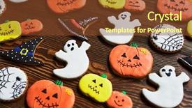  Presentation with cookies - Beautiful slide deck featuring background of decorative halloween cookies backdrop and a tawny brown colored foreground