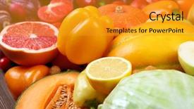  Presentation with fruit and vegetable packaging - Colorful slide set enhanced with background of fruit and vegetable backdrop and a  colored foreground