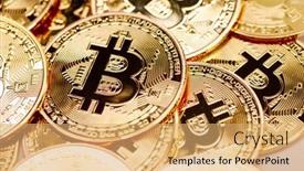  Presentation with bitcoin - Cool new presentation design with background-of-gold-coins backdrop and a yellow colored foreground