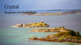  Presentation with lighthouse - Theme with background of rocks and blue background and a light blue colored foreground