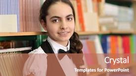  Presentation with black girl - PPT theme enhanced with background of shelves with book background and a  colored foreground