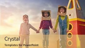  Presentation with children playing - Audience pleasing presentation design consisting of background of sunset star backdrop and a yellow colored foreground
