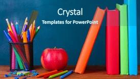  Presentation with apple - Colorful presentation theme enhanced with books stationery and an apple backdrop and a ocean colored foreground