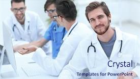  Presentation with medical smiling doctor - Slide deck having background of the medical background and a sky blue colored foreground