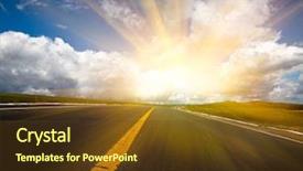  Presentation with meadow - PPT theme with background of the road wiht cloud of a meadow china background and a tawny brown colored foreground