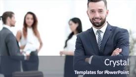  Presentation with workplace - Audience pleasing slides consisting of manager employee one one meeting - businessman on the background backdrop and a  colored foreground