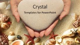  Presentation with hands heart - Slide set consisting of background of water worn pebble background and a coral colored foreground