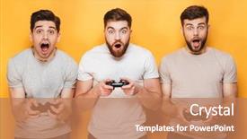  Presentation with video game 3d play games - PPT layouts having background play games with joystick background and a coral colored foreground