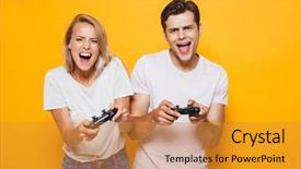  Presentation with video game 3d play games - Beautiful theme featuring background play games with joystick backdrop and a gold colored foreground