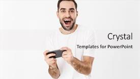  Presentation with mobile games - Slide set with white background playing games background and a light gray colored foreground