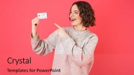  Presentation with credit card - Cool new PPT layouts with background presenting plastic credit card backdrop and a coral colored foreground