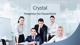  Presentation with young business people - PPT theme enhanced with background professional - group of happy young business background and a  colored foreground