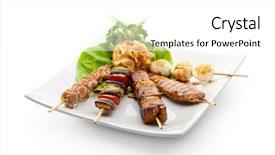  Presentation with foods - Slide deck featuring background restaurant - grilled foods garnished with parsley background and a white colored foreground