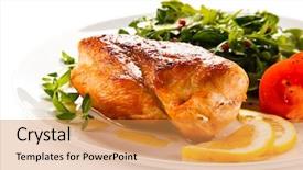  Presentation with hydroponics vegetables hydroponic vegetable - Presentation having background restaurant - roast chicken fillet and vegetables background and a  colored foreground