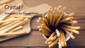  Presentation with top view of appetizing fresh - Colorful PPT layouts enhanced with background restaurant - top view of breadsticks grissini backdrop and a coral colored foreground