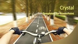  Presentation with safety health environment - Cool new slide deck with background safety health environment - cyclist riding on the bike backdrop and a tawny brown colored foreground