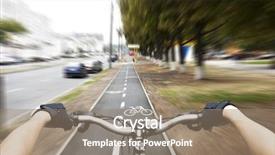  Presentation with health environment - Beautiful PPT theme featuring background safety health environment - cyclist riding on the bike backdrop and a coral colored foreground