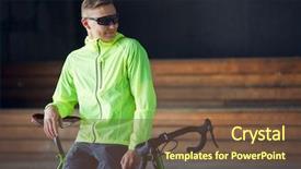  Presentation with bicycle - Cool new slide deck with background safety health environment - photo of man in sunglasses backdrop and a  colored foreground