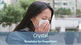  Presentation with wearing a surgical face mask - Presentation theme enhanced with background safety health environment - woman coughing with wearing face background and a  colored foreground