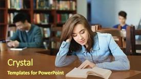  Presentation with library security - Beautiful presentation theme featuring school project backgroung - pretty student with book studying backdrop and a  colored foreground