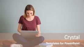  Presentation with graduation project - Slides consisting of graduation project - pretty student with laptop studying background and a coral colored foreground