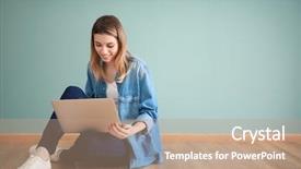  Presentation with graduation project - Presentation with graduation project - pretty student with laptop studying background and a coral colored foreground