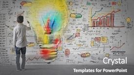  Presentation with ideas - Colorful theme enhanced with earning - young businessman with creative ideas backdrop and a gray colored foreground