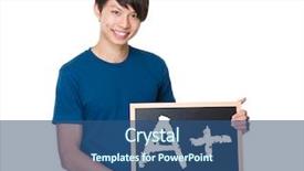  Presentation with blackboard - Audience pleasing slide set consisting of asian man with the blackboard showing a plus mark backdrop and a ocean colored foreground
