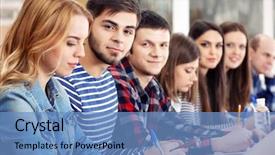  Presentation with classroom - Beautiful PPT layouts featuring group of students sitting backdrop and a teal colored foreground